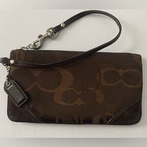 Coach Dark Brown Leather Tag Wristlet